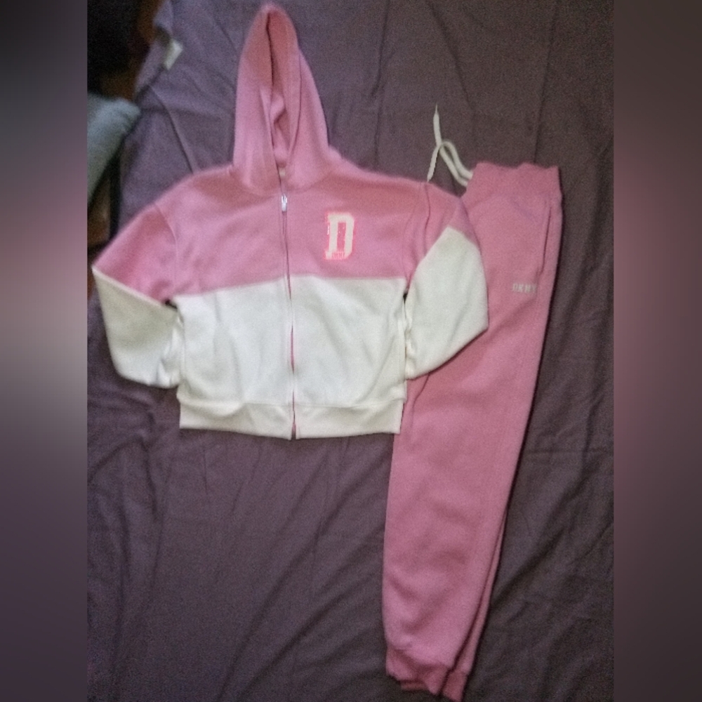 DKNY Pink and White Hoodie Set